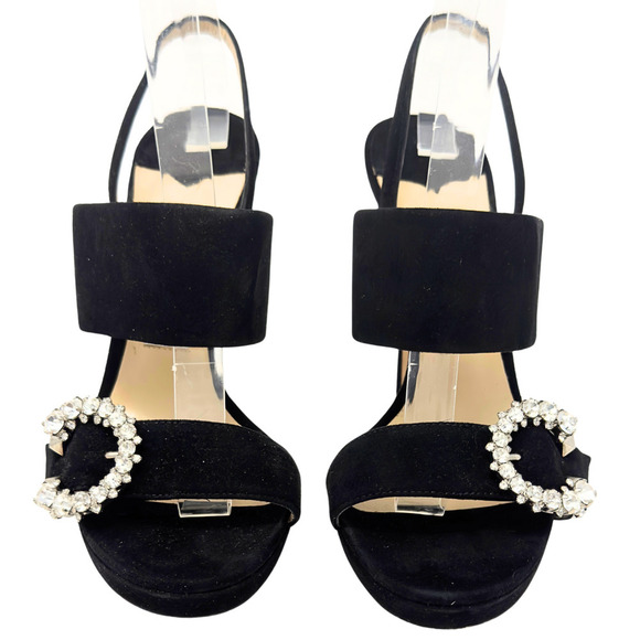 Jimmy Choo Heels White Crystal Black Suede Slingback Platform Sandals EU 36.5 - Picture 3 of 11